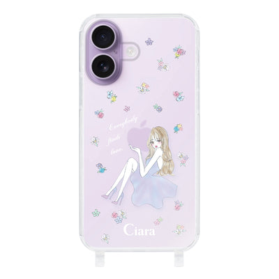 iPhoneケース  ストラップクリアケース ラベンダーガール