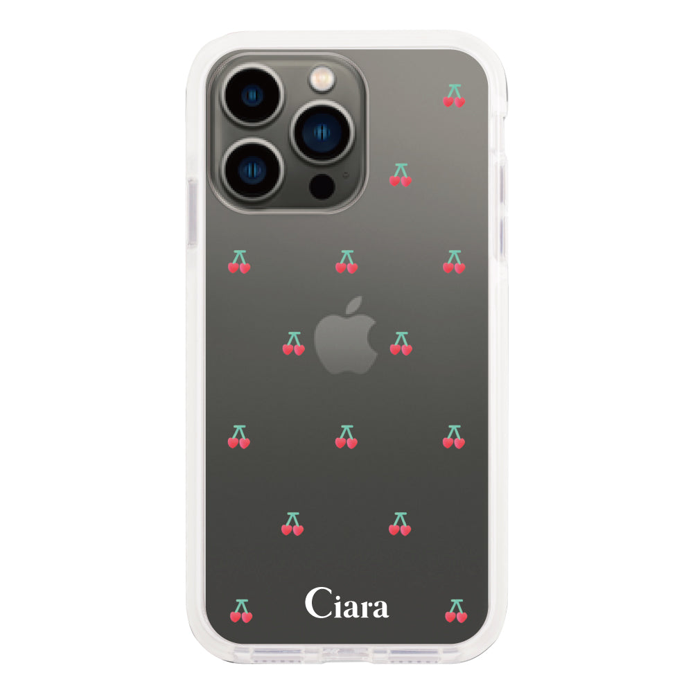 iPhone13Pro クッションバンパー 耐衝撃クリアケース タイニーチェリー レッド