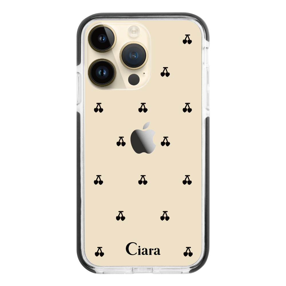 iPhone14Pro クッションバンパー 耐衝撃クリアケース タイニーチェリー ブラック