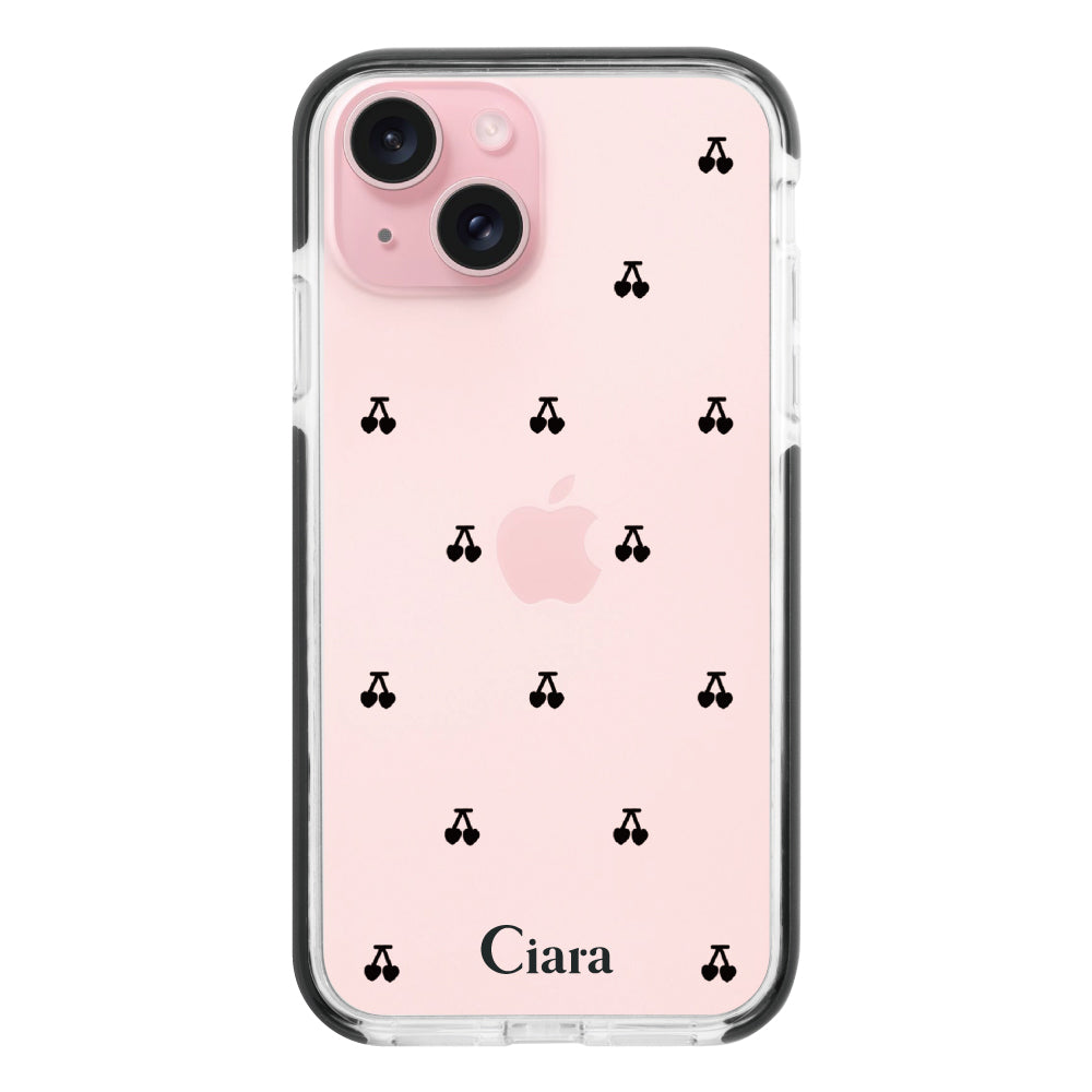 iPhone15 クッションバンパー 耐衝撃クリアケース タイニーチェリー ブラック