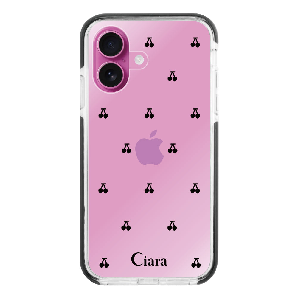 iPhone16Plus クッションバンパー 耐衝撃クリアケース タイニーチェリー ブラック