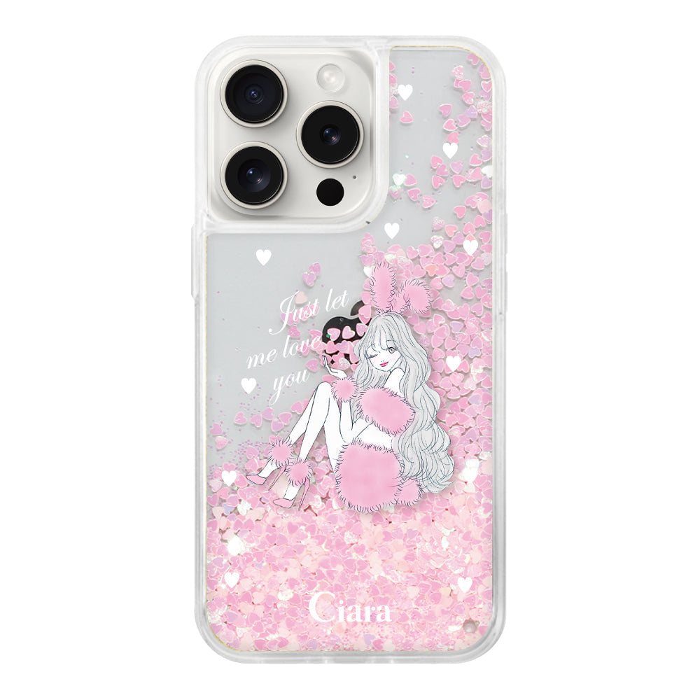 iPhone15ProMax グリッター オイルクリアケース ピンクバニー ピンク