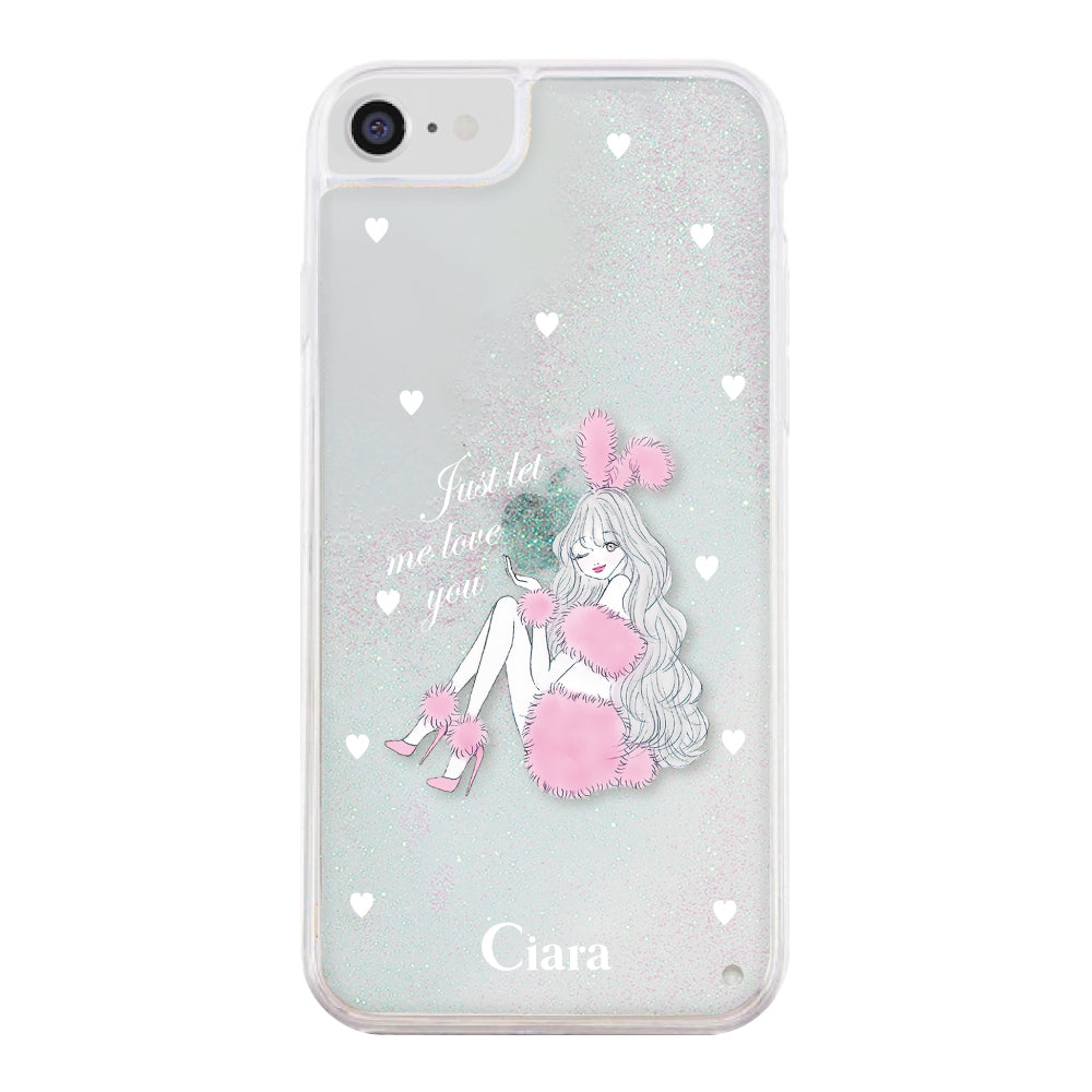 iPhoneSE2/SE3 グリッター オイルクリアケース ピンクバニー ホワイト