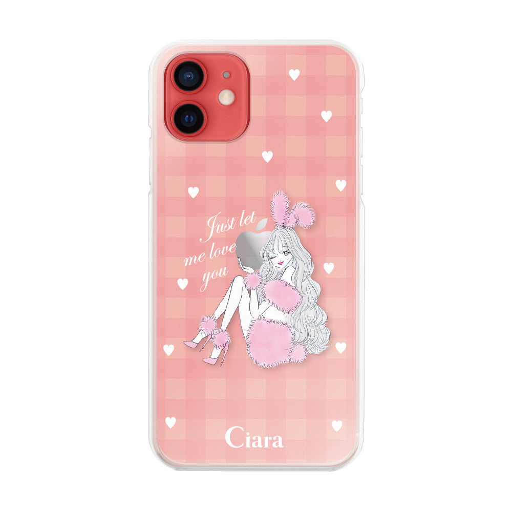 iPhone11 ハイブリッド クリアケース ピンクバニー ピンクチェック