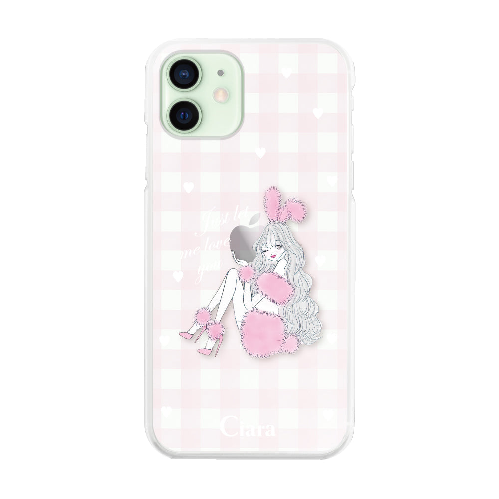 iPhone12mini ハイブリッド クリアケース ピンクバニー ピンクチェック