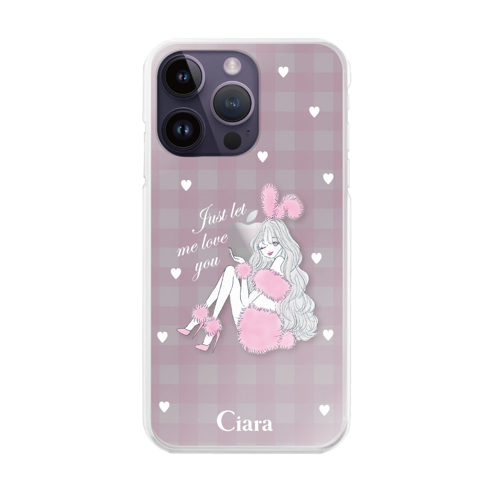 iPhone14ProMax ハイブリッド クリアケース ピンクバニー ピンクチェック
