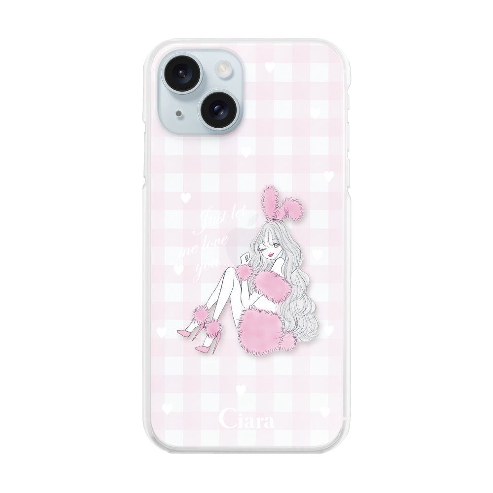 iPhone15Plus ハイブリッド クリアケース ピンクバニー ピンクチェック