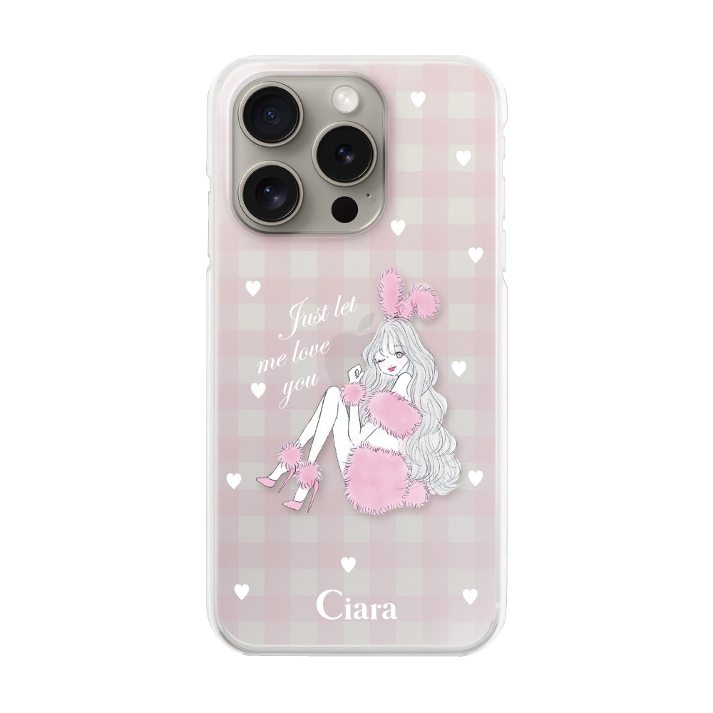 iPhone15Pro ハイブリッド クリアケース ピンクバニー ピンクチェック