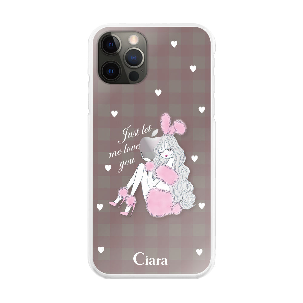 iPhoneX/XS ハイブリッド クリアケース ピンクバニー ピンクチェック