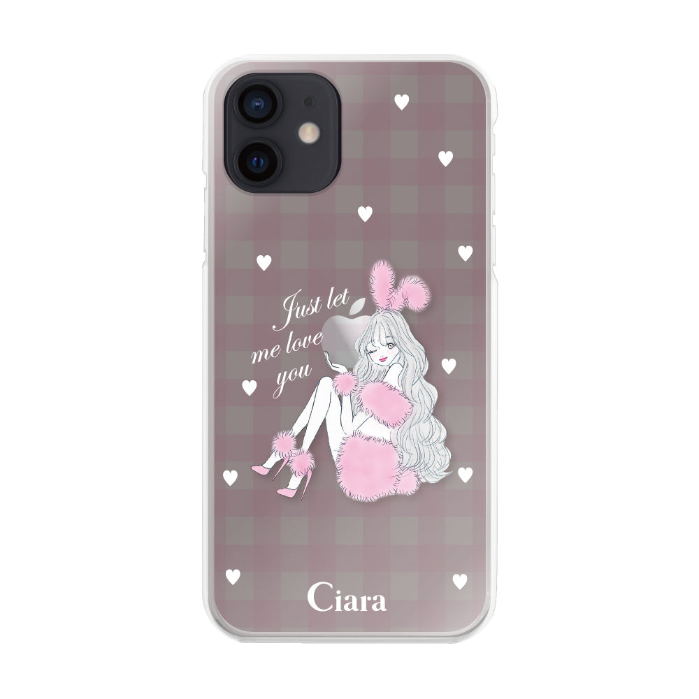 iPhoneXR ハイブリッド クリアケース ピンクバニー ピンクチェック