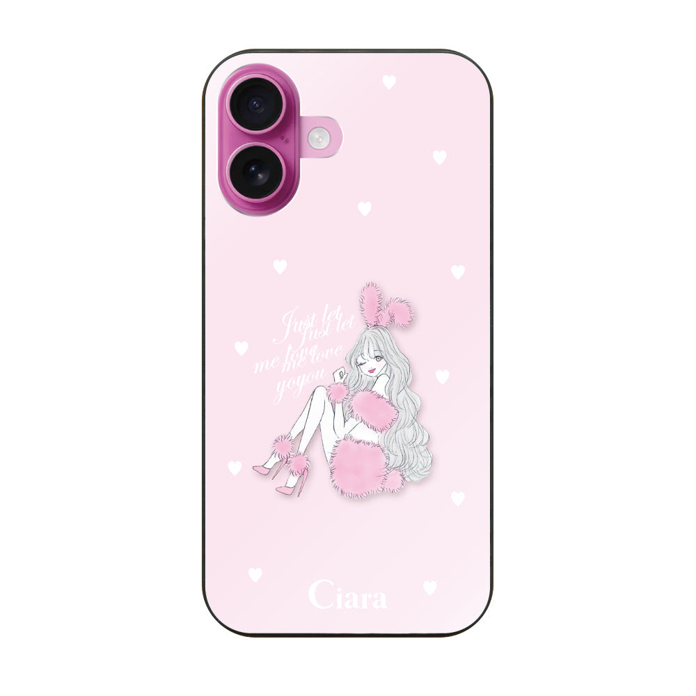 iPhone16 ガラス 強化ガラスケース ピンクバニー ピンク