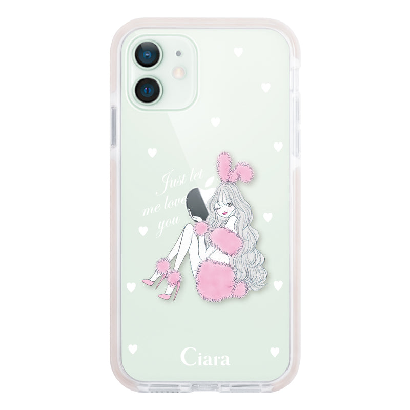 iPhoneケース クッションバンパー 耐衝撃クリアケース ピンクバニー