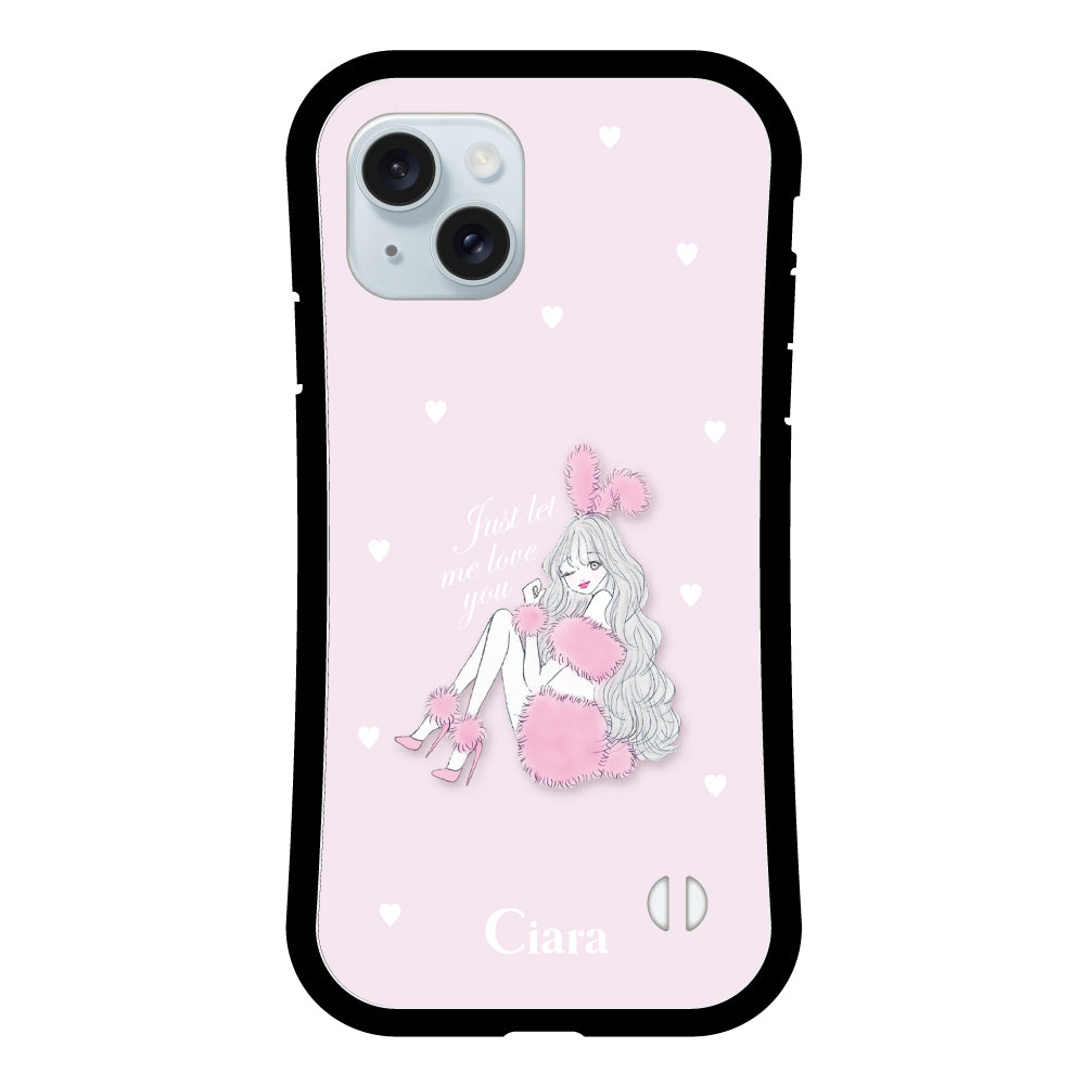 iPhone15Plus グリップ 耐衝撃ケース ピンクバニー ピンク