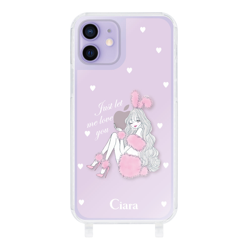 iPhone12/12Pro ストラップクリアケース ピンクバニー ピンク