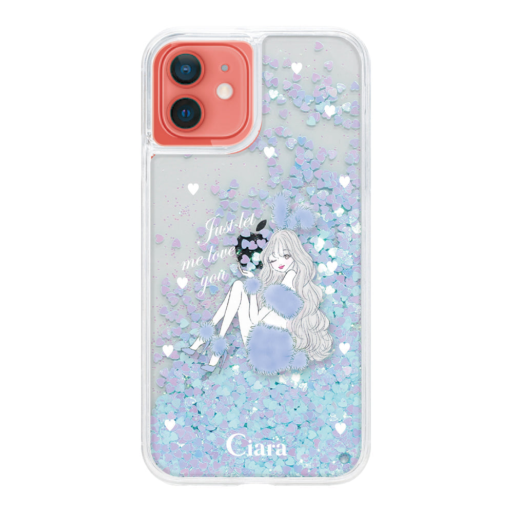 iPhone11 グリッター オイルクリアケース ブルーバニー ブルー