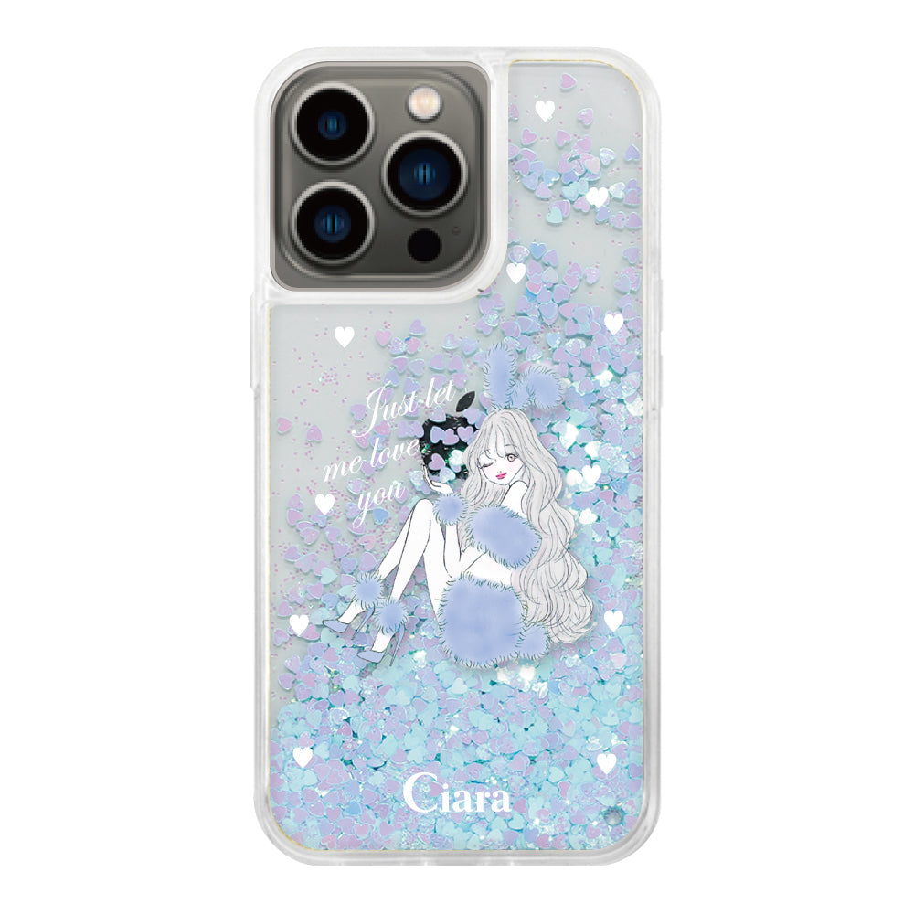 iPhone13Pro グリッター オイルクリアケース ブルーバニー ブルー