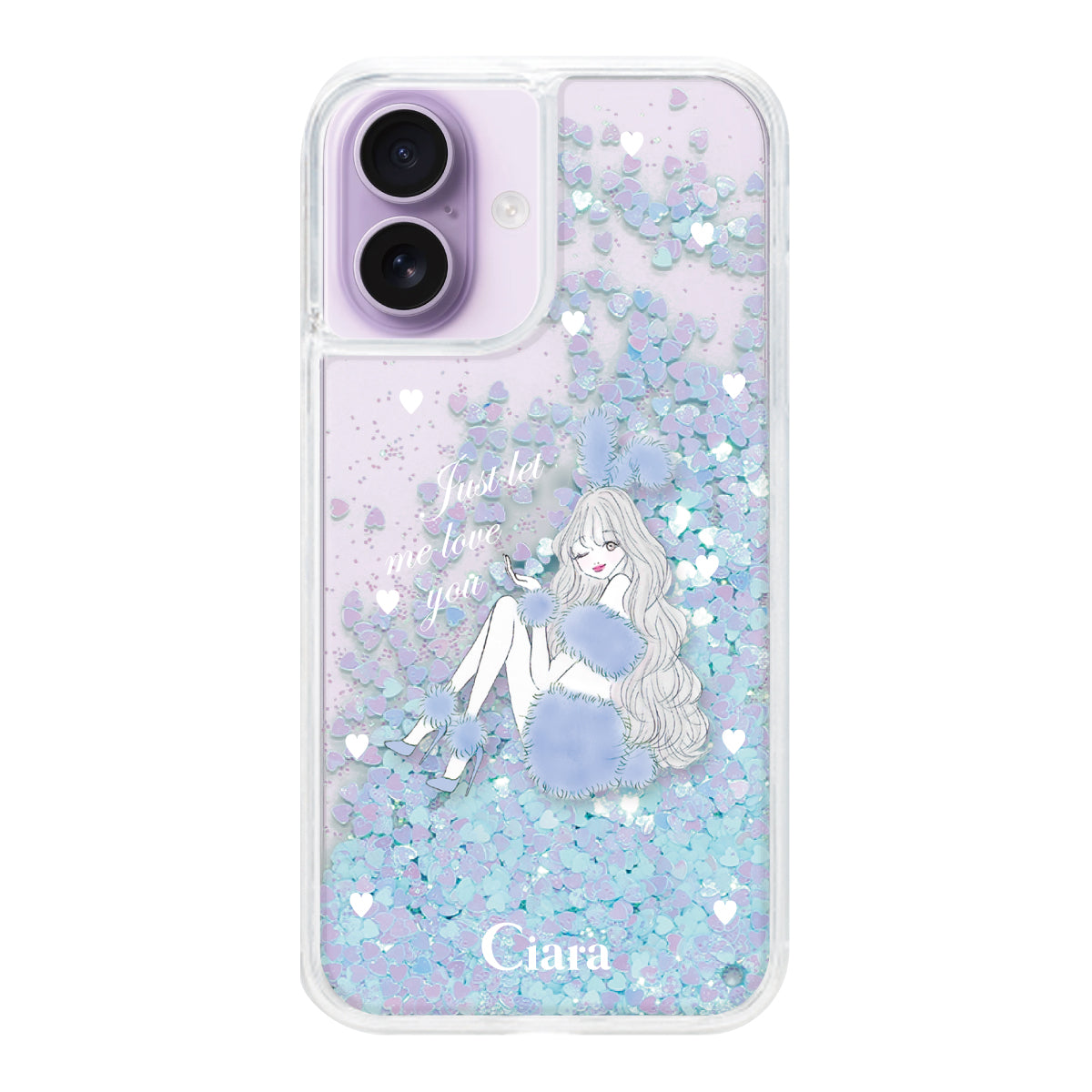 iPhone17 グリッター オイルクリアケース ブルーバニー ブルー