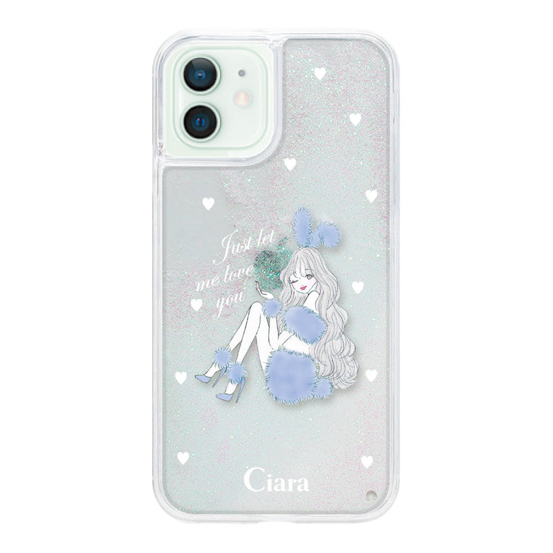 iPhoneケース グリッター オイルクリアケース ブルーバニー