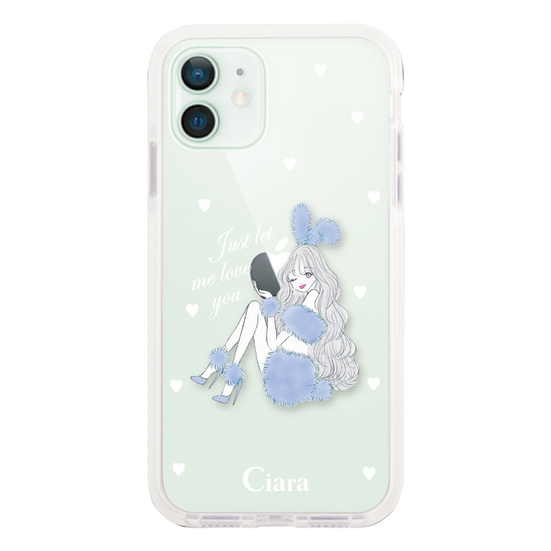 iPhoneケース クッションバンパー 耐衝撃クリアケース ブルーバニー