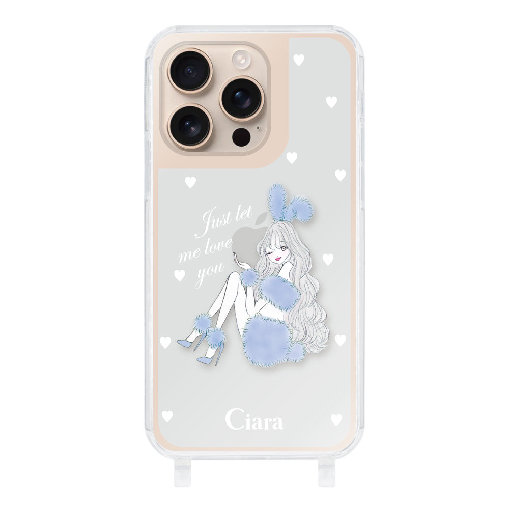 iPhone16Pro ストラップクリアケース ブルーバニー ブルー