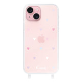 iPhone15 ストラップクリアケース パステルハート パステル