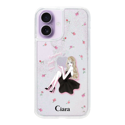iPhoneケース グリッター オイルクリアケース ラベンダーブラックガール