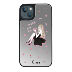 iPhone13mini ミラーバンパー ミラー付きケース ラベンダーブラックガール シルバー