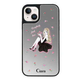iPhone14 ミラーバンパー ミラー付きケース ラベンダーブラックガール シルバー