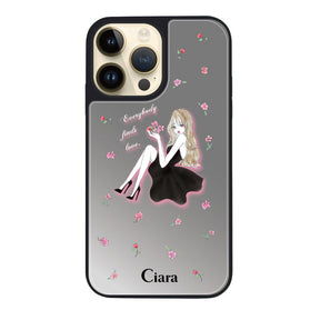 iPhone14Pro ミラーバンパー ミラー付きケース ラベンダーブラックガール シルバー