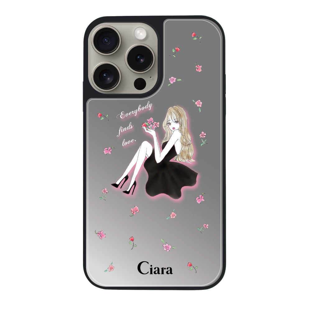 iPhone15Pro ミラーバンパー ミラー付きケース ラベンダーブラックガール シルバー