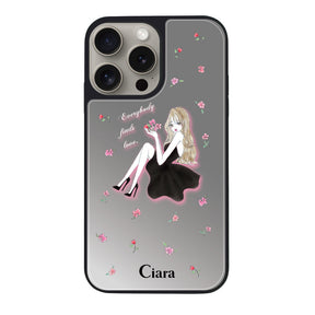 iPhone15Pro ミラーバンパー ミラー付きケース ラベンダーブラックガール シルバー