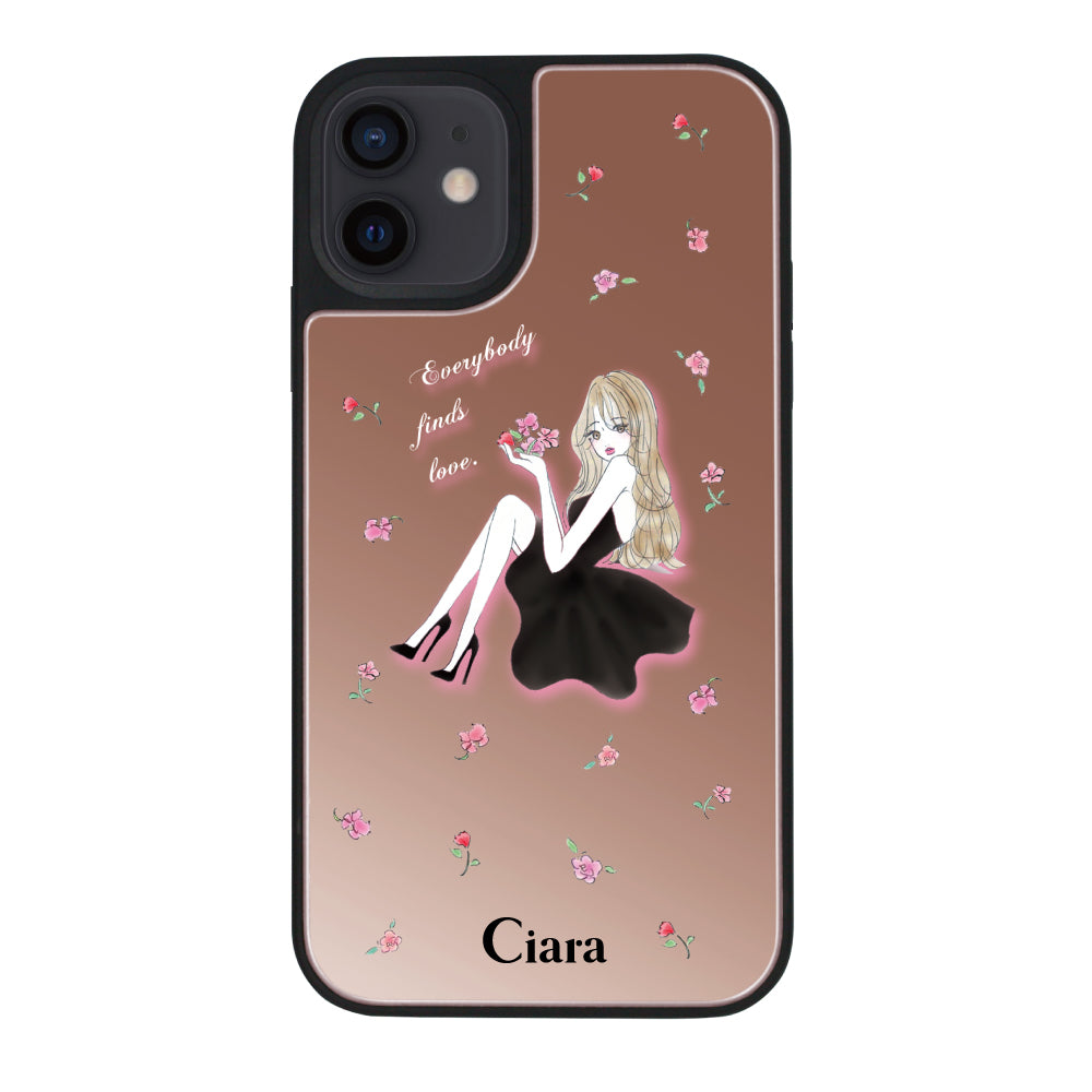 iPhoneXR ミラーバンパー ミラー付きケース ラベンダーブラックガール ピンクゴールド