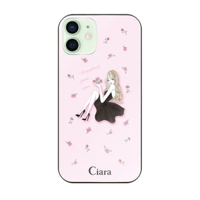 iPhone12mini ガラス 強化ガラスケース ラベンダーブラックガール ピンク
