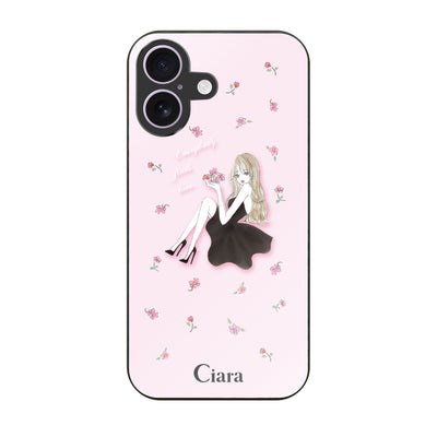 iPhoneケース ガラス 強化ガラスケース ラベンダーブラックガール