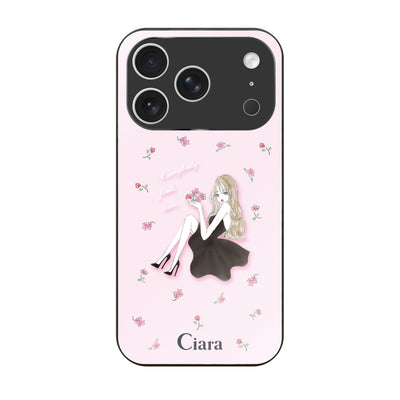 iPhoneケース ガラス 強化ガラスケース ラベンダーブラックガール