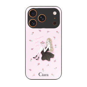 iPhone17ProMax ガラス 強化ガラスケース ラベンダーブラックガール ピンク