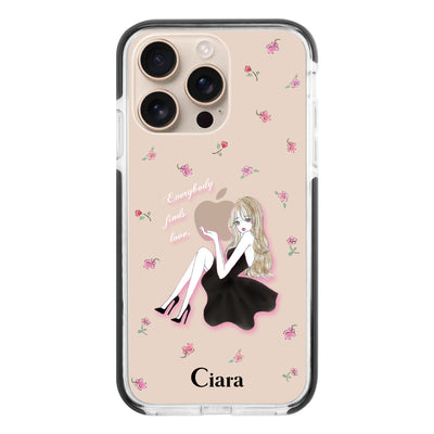 iPhoneケース クッションバンパー 耐衝撃クリアケース ラベンダーブラックガール