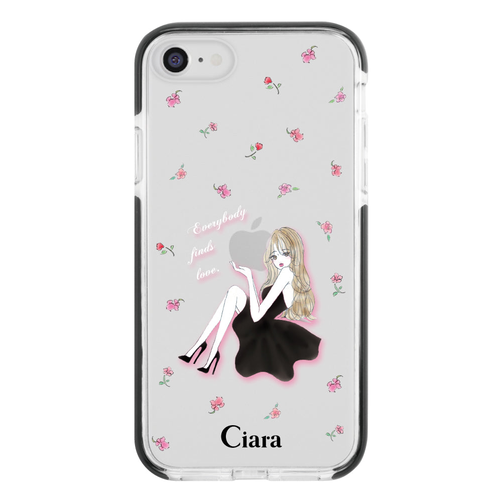 iPhone7Plus/8Plus クッションバンパー 耐衝撃クリアケース ラベンダーブラックガール クリア