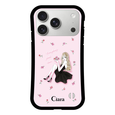 iPhoneケース グリップ 耐衝撃ケース ラベンダーブラックガール