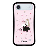 iPhoneAir グリップ 耐衝撃ケース ラベンダーブラックガール ピンク