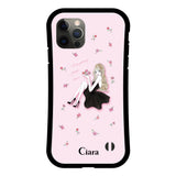 iPhoneX/XS グリップ 耐衝撃ケース ラベンダーブラックガール ピンク