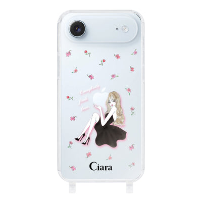 iPhoneケース  ストラップクリアケース ラベンダーブラックガール