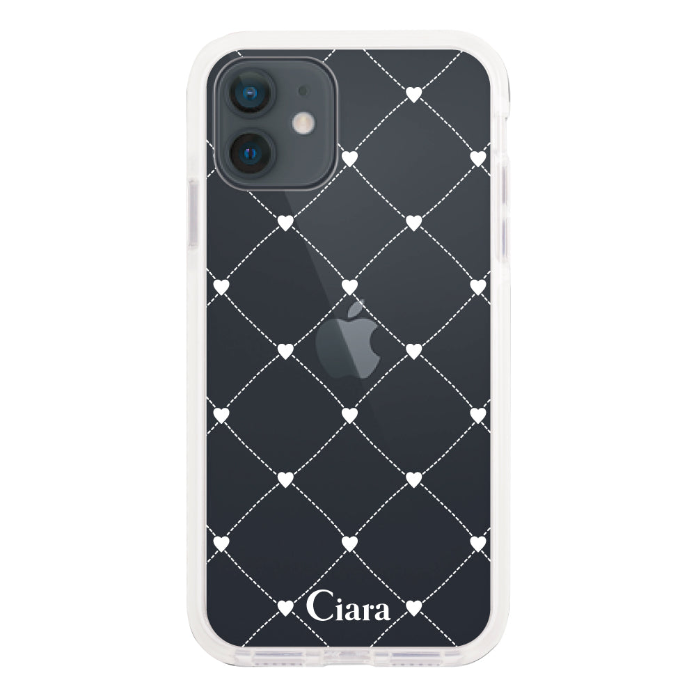 iPhoneXR クッションバンパー 耐衝撃クリアケース ハートキルティング ホワイト