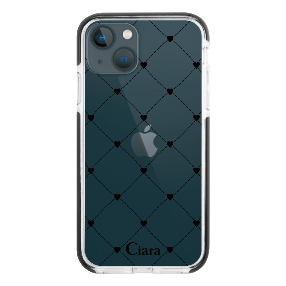 iPhone13mini クッションバンパー 耐衝撃クリアケース ハートキルティング ブラック