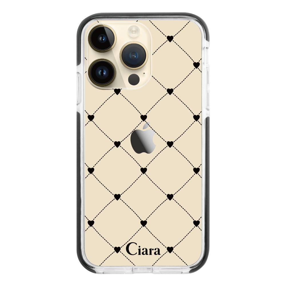 iPhone14Pro クッションバンパー 耐衝撃クリアケース ハートキルティング ブラック
