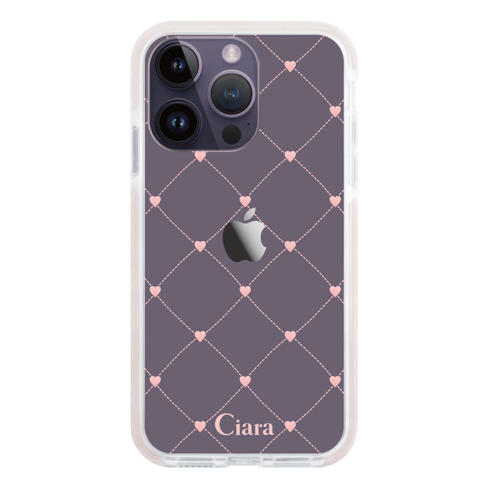 iPhone14ProMax クッションバンパー 耐衝撃クリアケース ハートキルティング ピンク