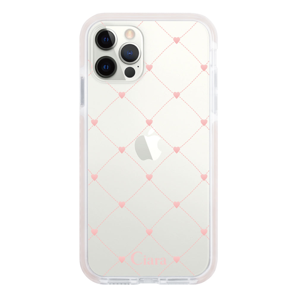 iPhoneXSMax クッションバンパー 耐衝撃クリアケース ハートキルティング ピンク