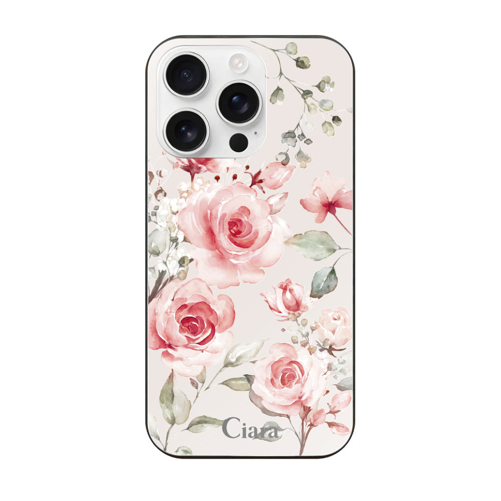 iPhone16ProMax ガラス 強化ガラスケース スプリンクルフラワー ピンク