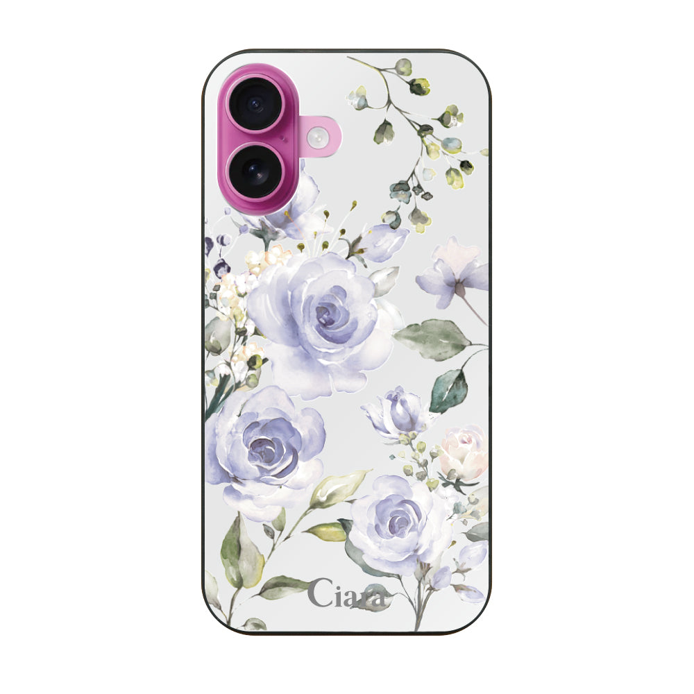 iPhone16 ガラス 強化ガラスケース スプリンクルフラワー パープル