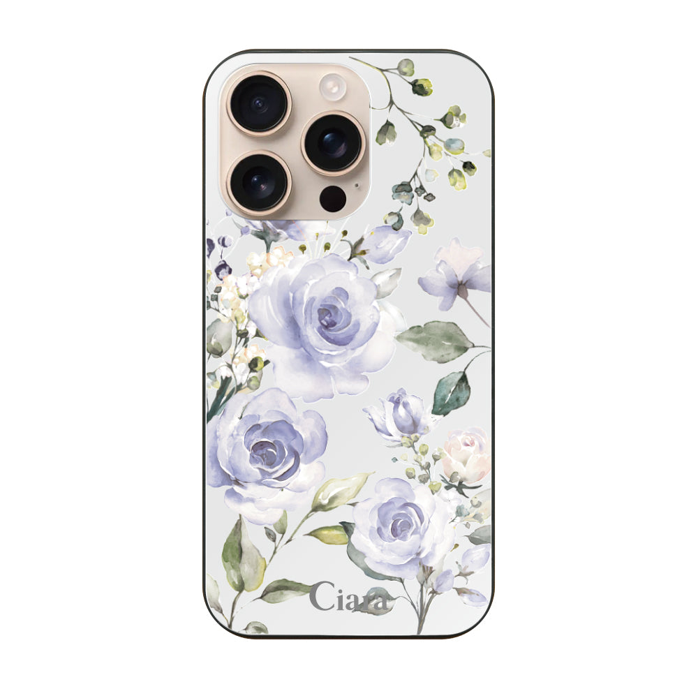 iPhone16Pro ガラス 強化ガラスケース スプリンクルフラワー パープル